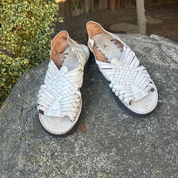 Brand X Mexican Huaraches White Woven Leather Size 6.5 - Picture 6 of 7
